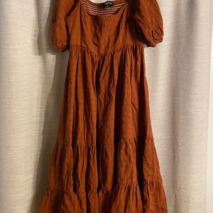 Maternity Midi Dress in Burnt Red/Orange